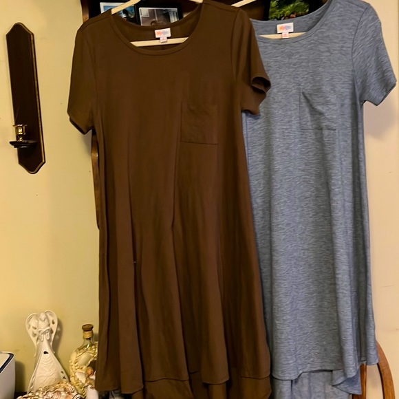 LuLaRoe Dresses & Skirts - LULAROE Two Carly Dresses, light blue and light brown, GUC.